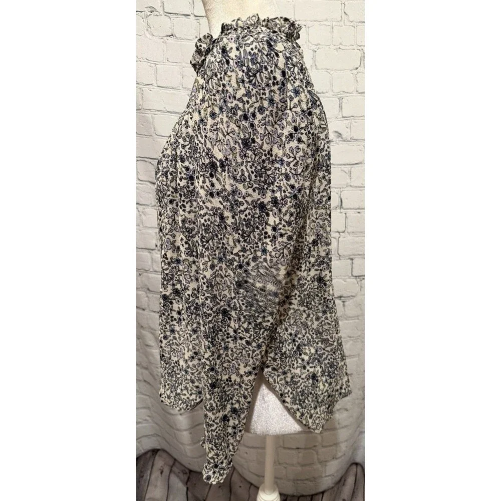 Free People Long Sleeve Floral Smocked Blouse Blue Size XS